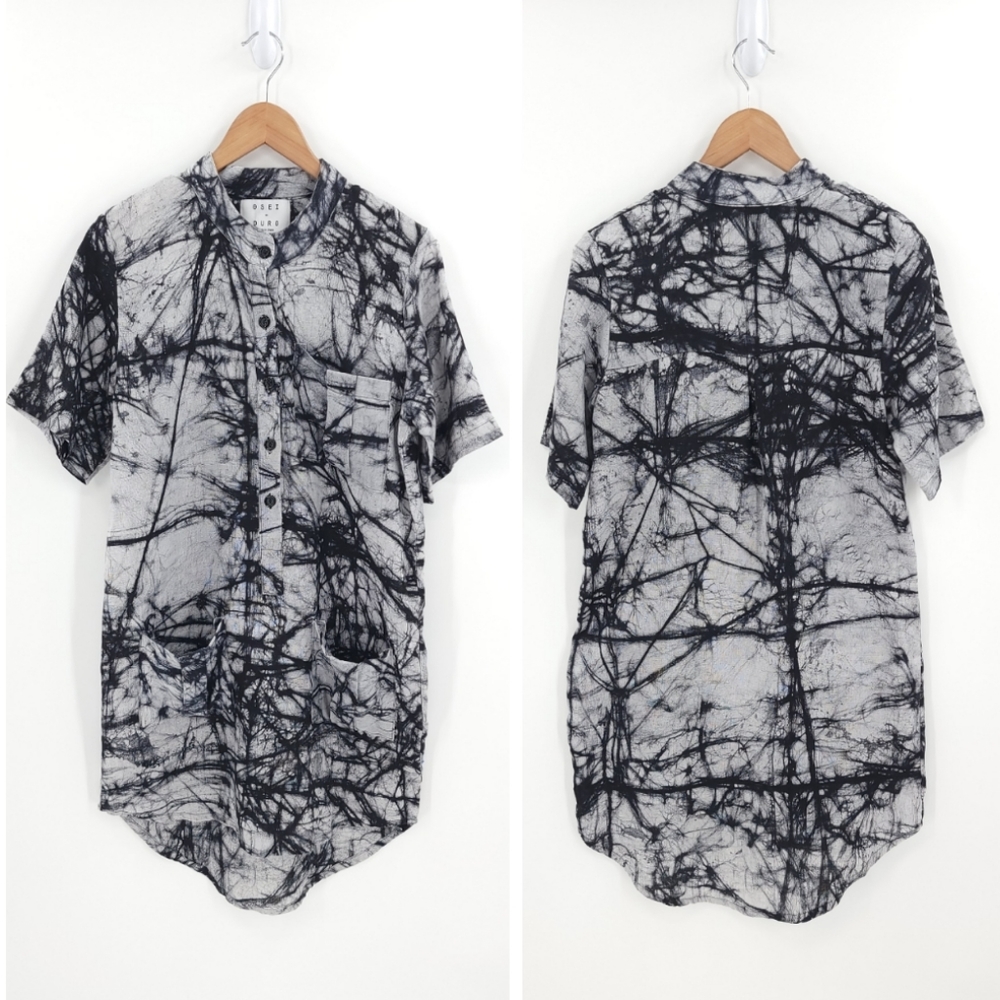 OSEI DURO 100% Linen Shirt Dress Lagenlook Marbled Pockets